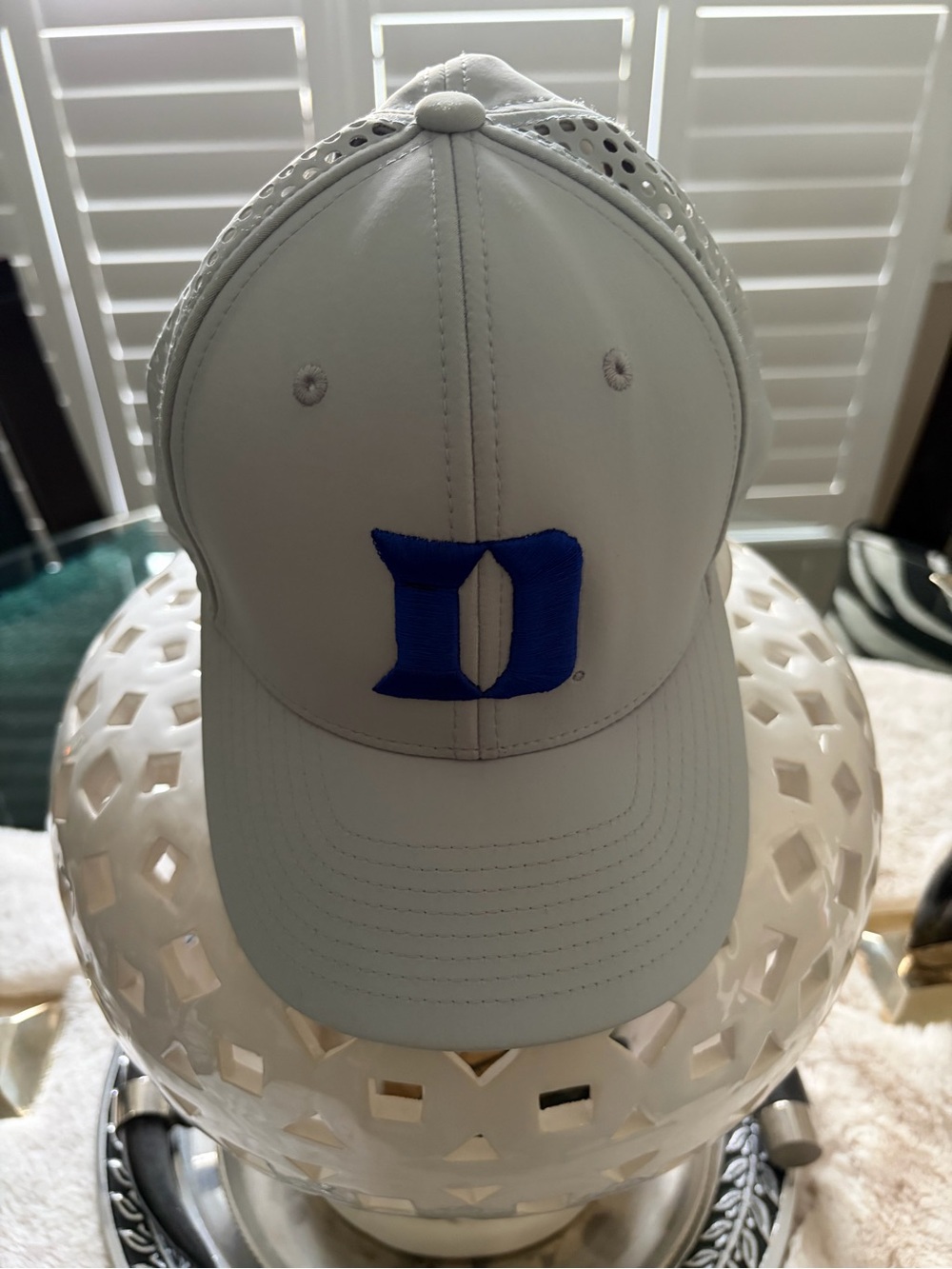 Duke Blue Devils White Baseball Cap with Blue D Logo
